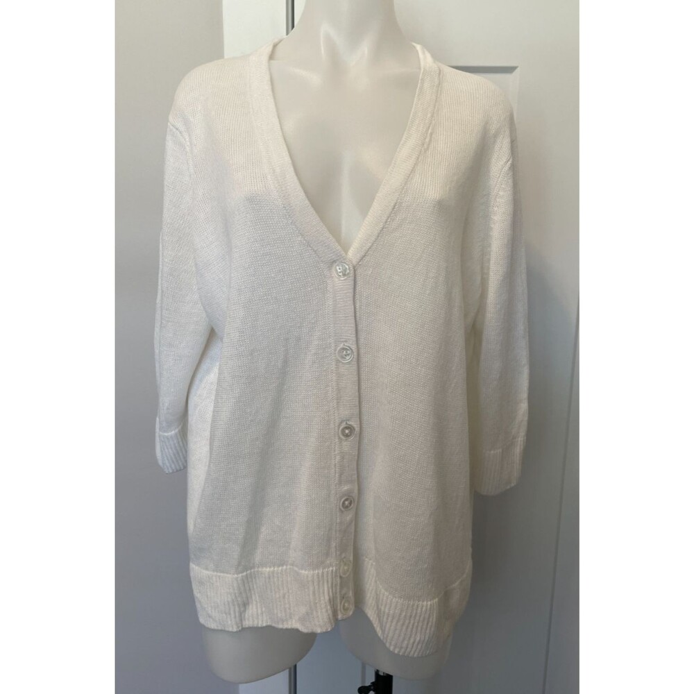 TALBOTS Womens Cardigan SWEATER 3/4 Sleeve WHITE V-Neck Linen Size 3XP  NWOT